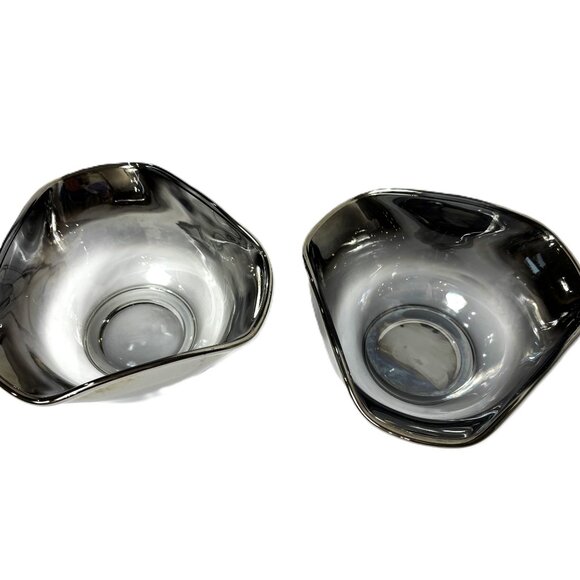 Art Deco Ombre’ Grey Silver to Clear Small Candy Set of Two Bowls - Picture 4 of 14